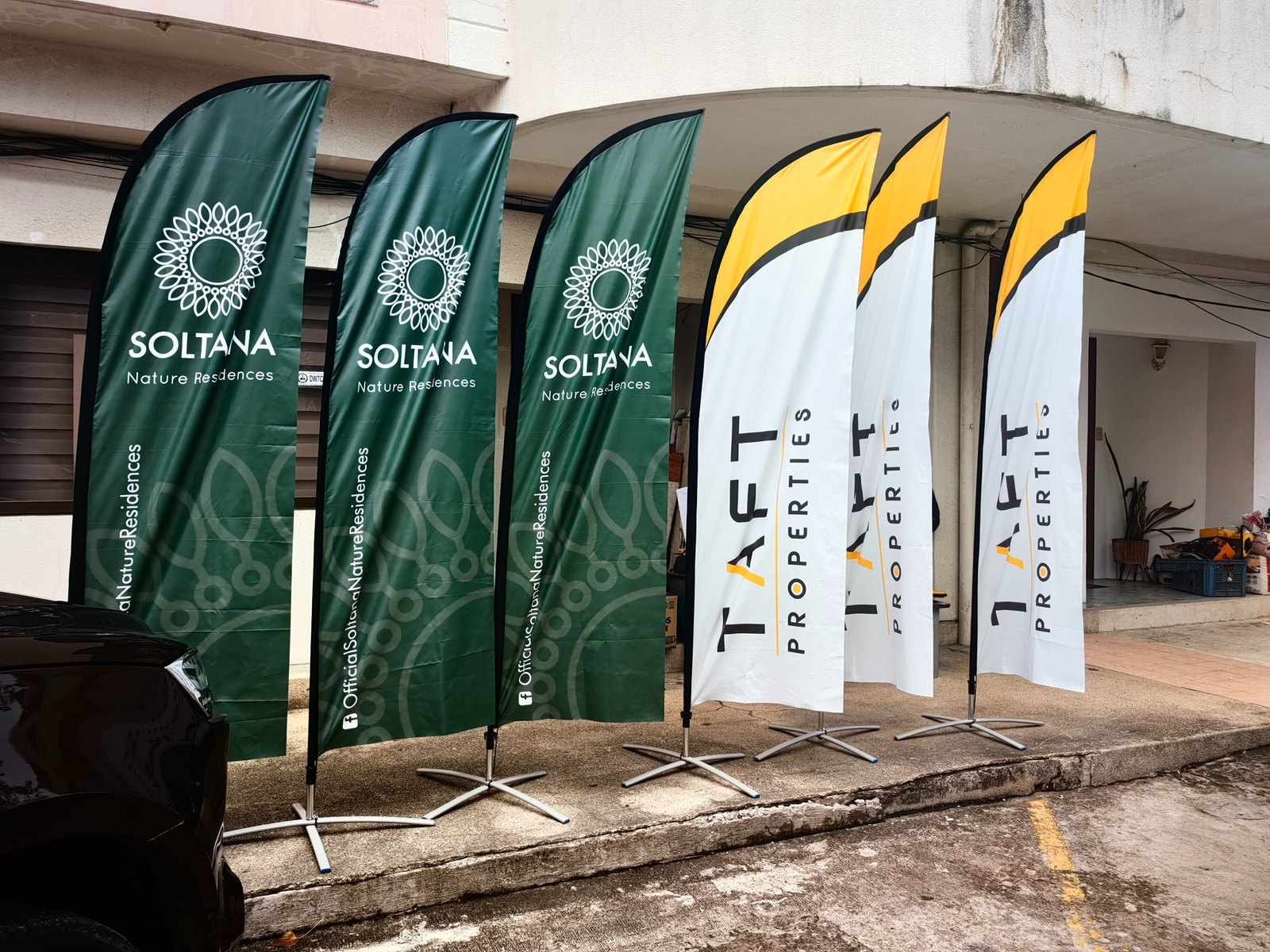 Soltana & TACT Properties feather banner project by Sky Graphix Digital Solutions