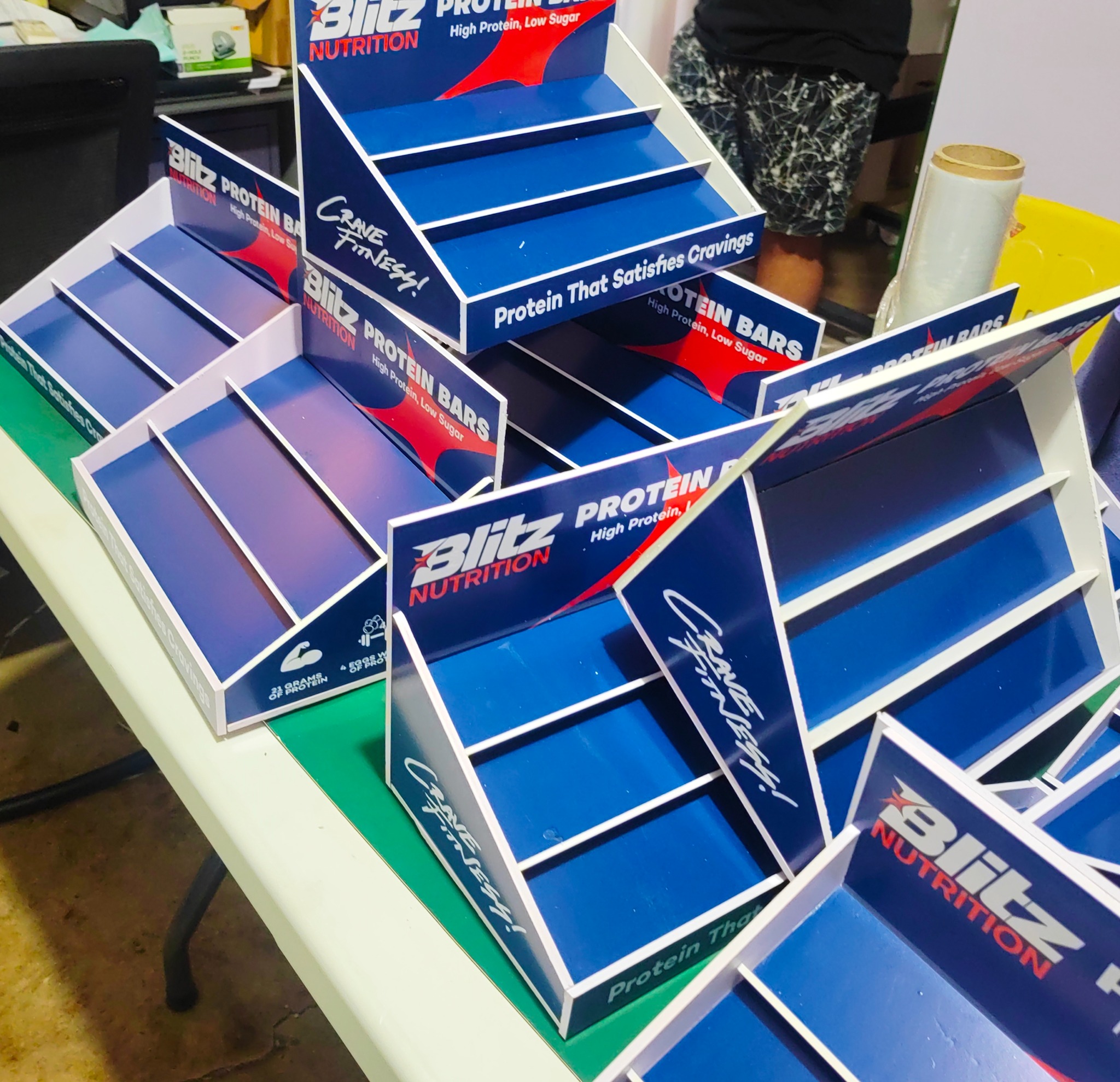 Blitz Nutrition protein bar display trays by Sky Graphix Digital Solutions